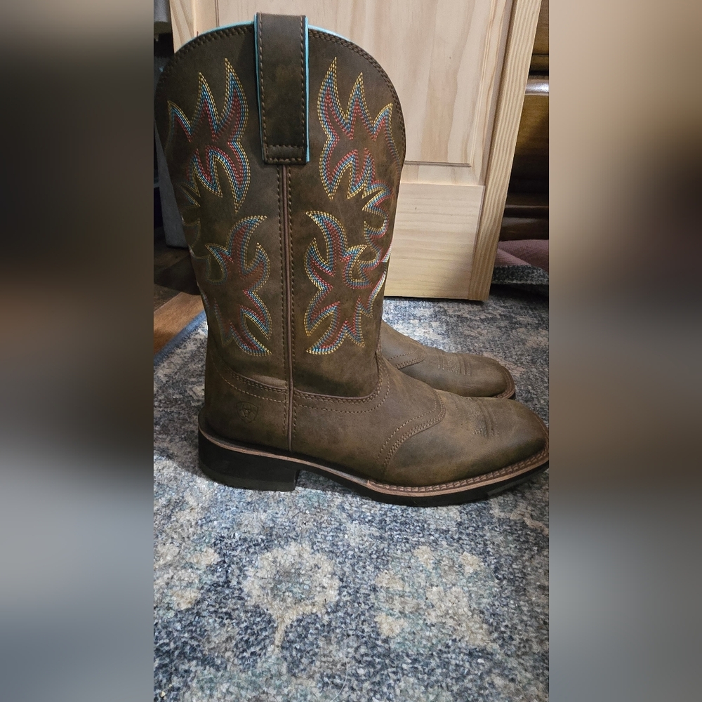 Ariat Brown Western Boots with Colorful Stitching